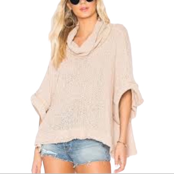 Free People Sweaters - Free People Blush Pink Oversized Distressed Cowl Neck Kimono Sleeve Sweater
